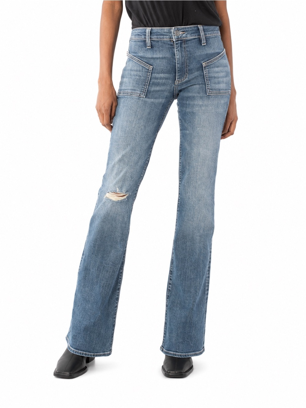 Kut by Kloth Ana mid rise flare jeans 0654 distressed plus size light wash 18